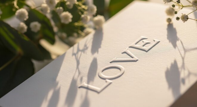 Romantic White Card with Embossed "LOVE" and Delicate Floral Accents