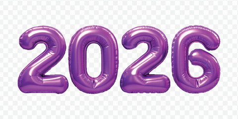 realistic 3d 2026 text made with hellium balloon in different colour style isolated on transparent background