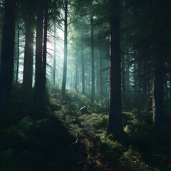 Obraz premium A forest with trees and a path