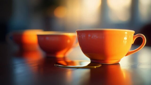 Close-up shot of three cups arranged on a table
