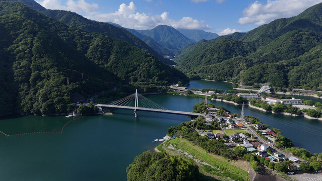 丹沢湖と永歳橋（空撮） , 神奈川県南足柄郡山北町,日本