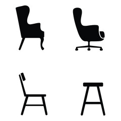 Chairs stools silhouettes black white