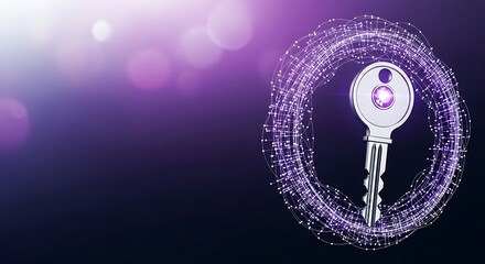 Cybersecurity Key: Abstract Purple Network Data Security Concept
