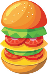 Delicious Burger with Tomato and Cheese Vector Illustration.