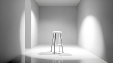 white minimalist stool in open space, high contrast light, 8k resolution