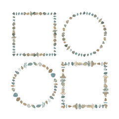 Set of elegant frames from sea shells and plants. 