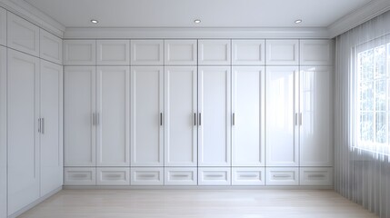 custom built-in cabinet in white room, modern silhouette, 8k resolution