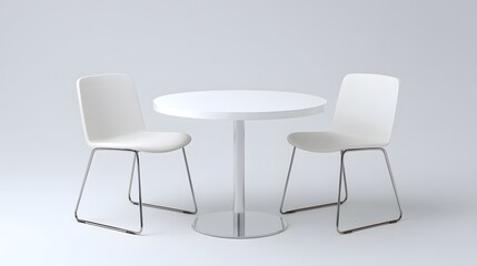 round white table with two minimal chairs, even light, 8k resolution
