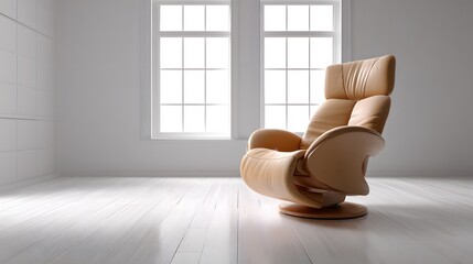 sleek modern recliner in bright empty room, pure tones, 8k resolution