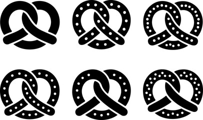 black silhouette vector illustrations of pretzels with different twist styles