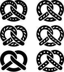 black silhouette vector illustrations of pretzels with different twist styles