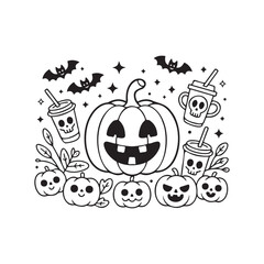 Bold and Easy Cozy Halloween Coloring Pages, Vector Illustration, Black and White, Halloween, Coloring Pages, Bold and Easy Halloween Printable, Halloween holiday, Cozy Halloween Coloring Page,
