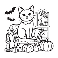 Bold and Easy Cozy Halloween Coloring Pages, Vector Illustration, Black and White, Halloween, Coloring Pages, Bold and Easy Halloween Printable, Halloween holiday, Cozy Halloween Coloring Page,