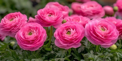 Vibrant Pink Ranunculus Flowers Blooming Close Up