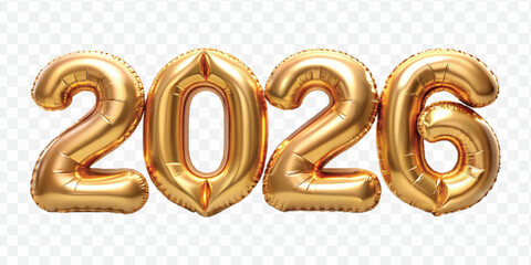 realistic 3d 2026 text made with hellium balloon in different colour style isolated on transparent background