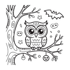 Fototapeta premium Bold and Easy Cozy Halloween Coloring Pages, Vector Illustration, Black and White, Halloween, Coloring Pages, Bold and Easy Halloween Printable, Halloween holiday, Cozy Halloween Coloring Page,