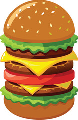 Realistic Double Cheese Beef Burger Vector Illustration.