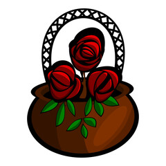 Rose Flower Bunch With Pot Vector