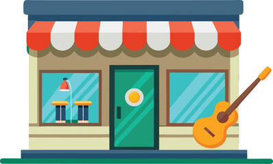 realistic music shop icon with instruments.