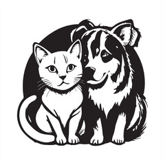 Minimalist Dog and Cat Logo in Black and White Outline