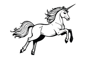 Outlined Rearing Unicorn Line Drawing Minimal Vector