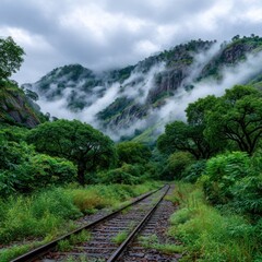 Fototapeta premium Misty mountain railroad