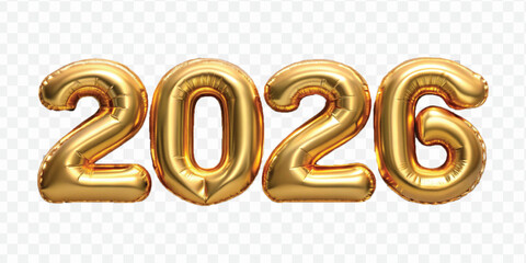 realistic 3d 2026 text made with hellium balloon in different colour style isolated on transparent background