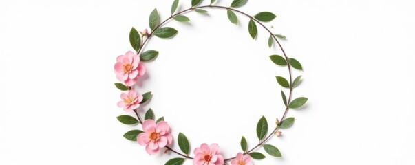 Obraz premium Pastel pink gypsophila & eucalyptus wreath, circular frame on white Perfect for invitations , eucalyptus, arrangement