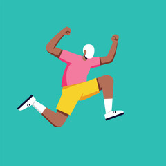 Stylized illustration of a person jumping with arms raised in celebration against a teal background.