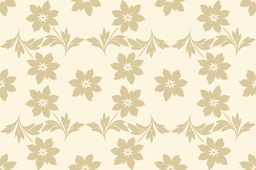 Seamless beige floral pattern on cream background with elegant petals and leaves. Perfect for classic textiles, wallpapers, and vintage-style decorations.