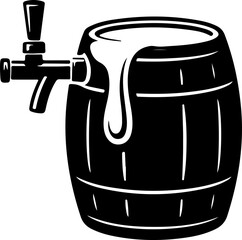 Black silhouette vector of a beer barrel with an open tap
