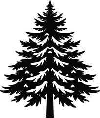 Majestic snow covered pine tree silhouette vector illustration