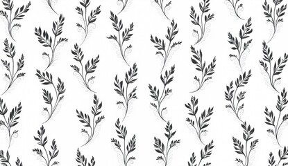 Monochrome Floral Pattern with Repeating Branches and Leaves