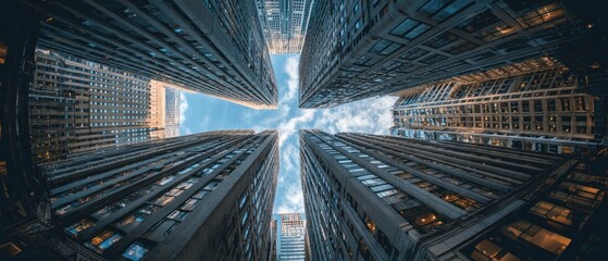 Cityscape Metropolis:  A Low Angle View of Skyscrapers Reaching for the Sky