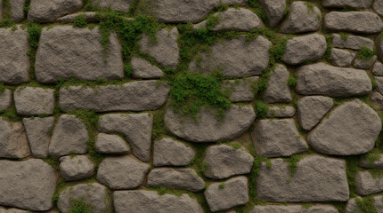 Obraz premium Ancient stone wall with moss details and weathering