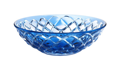 Obraz premium Intricately cut crystal bowl in transparent blue with openwork design on white background.PNG