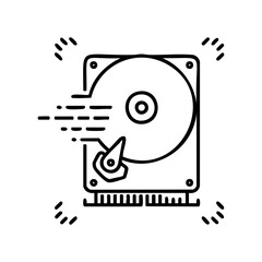 Fototapeta premium Minimalist line art of a hard drive spinning with motion lines – stock vector icon in line style