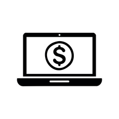 Laptop displaying dollar symbol on screen &ndash; stock vector icon in line style