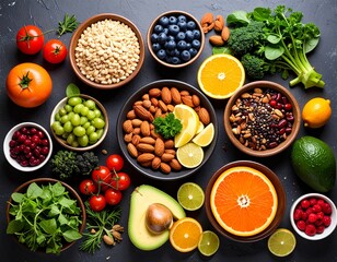 Top View of Colorful and Healthy Food Plate with Fresh Ingredients