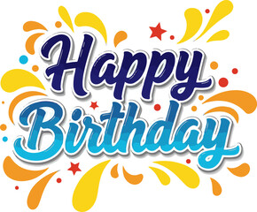 Obraz premium Vector art of happy birthday text with colorful confetti and stars, isolated on white background