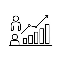 Business growth chart with two figures and rising graph – stock vector icon in line style