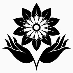 Flower With Hand vector clean black silhouette design white background