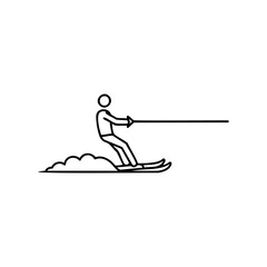Line art of person waterskiing behind boat holding rope &ndash; stock vector icon in line style