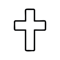 Fototapeta premium Simple black outline of a christian cross symbol on white – stock vector icon in line style