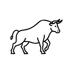 Minimalist bull outline illustration with strong lines and majestic stance – stock vector icon in line style