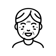 Obraz premium Elderly asian male with short hair and a content expression – stock vector icon in line style