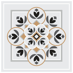 Tile pattern. Ceramic tiles. Vintage tiled. Seamless texture. Damask wallpaper. Decorative ornament. Brown background for design. Floor ornament. Pottery folk print. Abstract floral endless. Vector