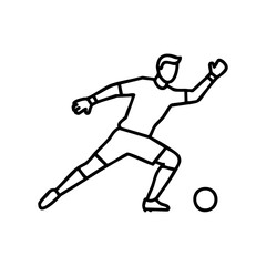 Obraz premium Outline of male soccer player kicking ball in action pose – stock vector icon in line style