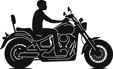 Fototapeta premium Motorcycle rider on a cruiser bike vector silhouette Black and white icon of a person on a motorbike for biker or transport concepts