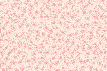 Seamless pink floral line art on pastel background. Elegant hand-drawn style for fabric, stationery, wallpaper, and romantic design themes. © Fahhh